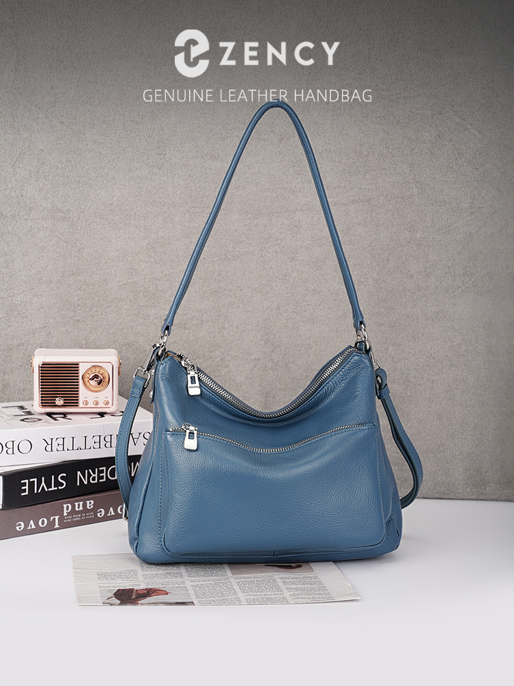 Leather Work Handbags For Women - Zency Cowhide Leather Handbag Women Grey