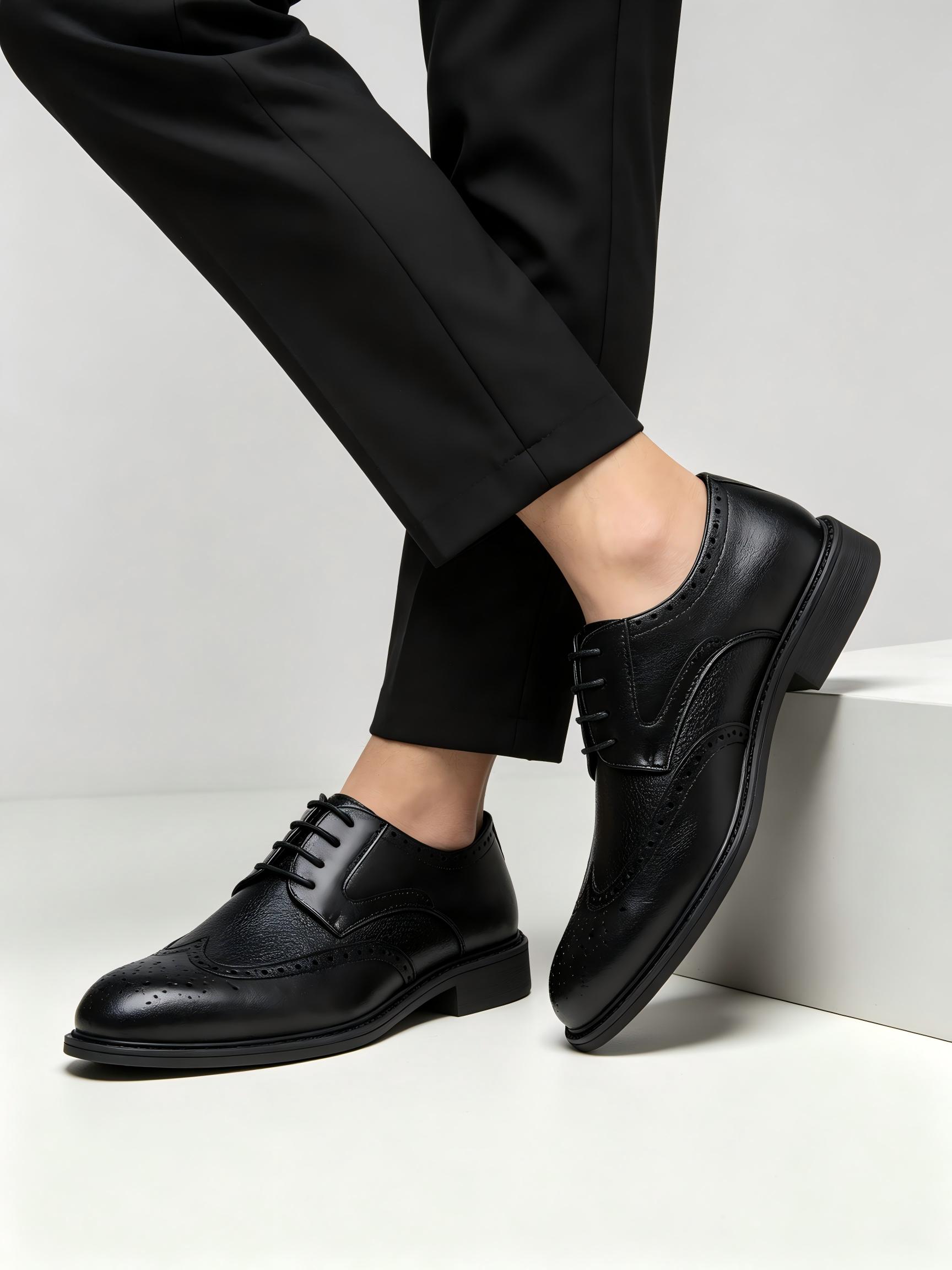 Leather Work Oxfords - Men Fleece Lined Wingtip Brogue Oxford