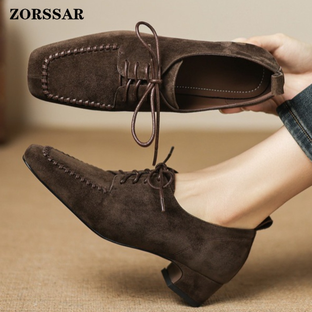 Women's Brown Suede Square Toe - đánh giá và giá Leather Work Oxfords